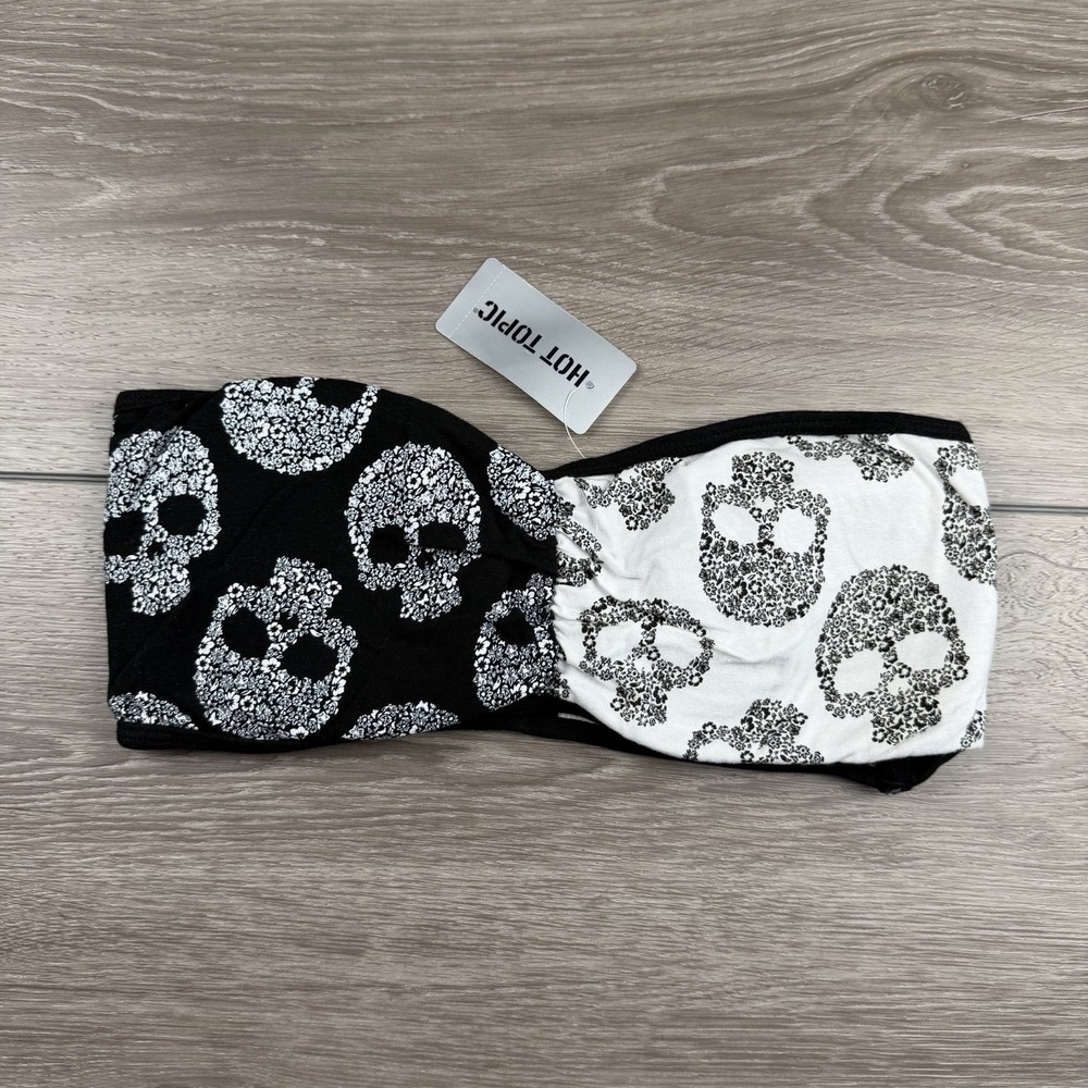 Hot Topic Women's Strapless Skull Bandeau Top Black White XL New